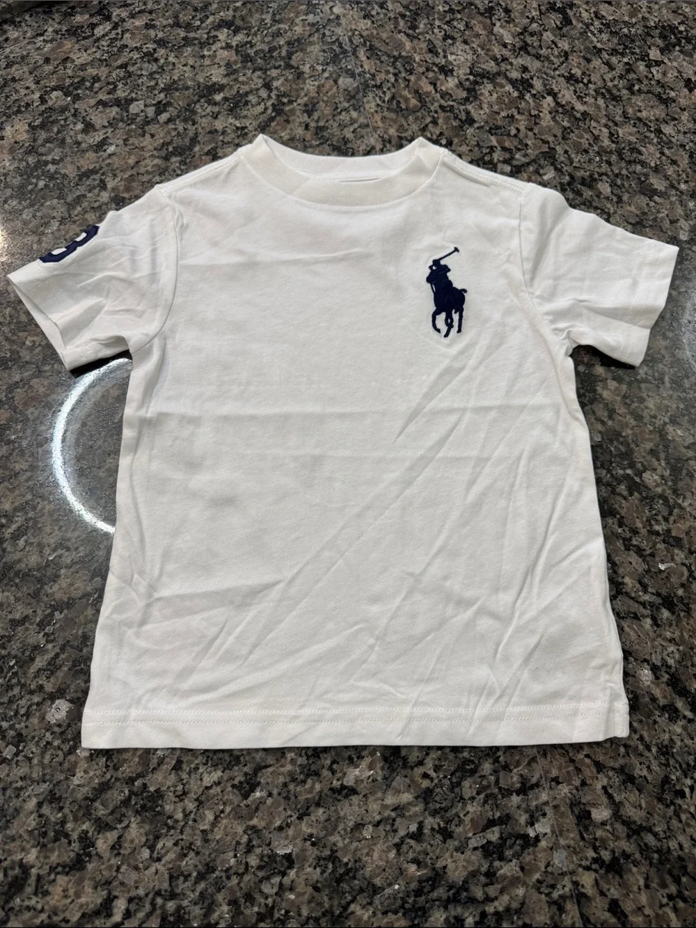 Ralph Lauren White Tee with Navy Polo Player Logo NEW 3T
